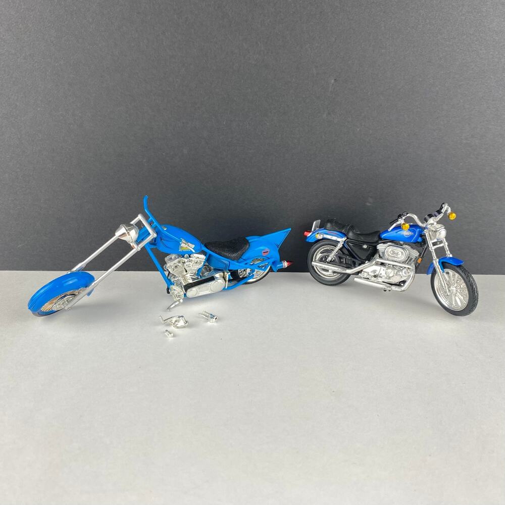 Blue Diecast Motorcycle Lot Harley Davidson Custom Chopper Parts Repair